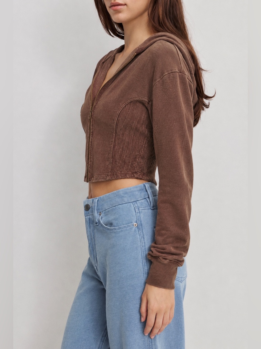 BDG Urban Outfitters Mauve Ribbed Zip Front Hoodie Jacket Size Medium